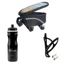 Garrafinha de Agua Caramanhola Squeeze com Suporte + bolsinha porta celular e acessorios para bike