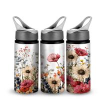 Garrafinha de Água Feminina Flor Rosas Floral Alumínio 600ml Garrafinha de Água Feminina Flor Rosas Floral Alumínio 600ml