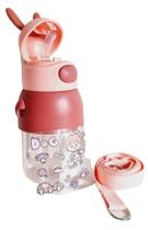 Garrafinha de Lancheira Com Adesivo Para Colar Agua Suco Infantil com Alça Removível Bico Silicone