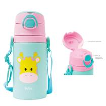 Garrafinha em Alumínio Buba Animal Fun Silicone Infantil 450ml para Escola Passeios com Alça