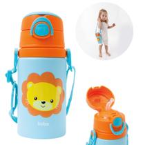 Garrafinha em Alumínio Buba Animal Fun Silicone Infantil 450ml para Escola Passeios com Alça