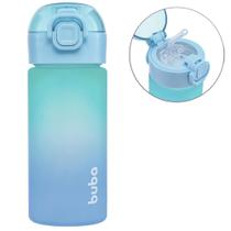 Garrafinha Escolar Degradê Azul Com Canudo De Silicone E Alça Garrafa 450ml Buba