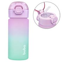 Garrafinha Escolar Degradê Rosa Com Canudo De Silicone E Alça Garrafa 450ml Buba