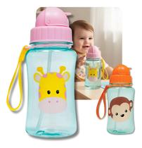 Garrafinha Garrafa de Agua Infantil com Canudo Retrátil Silicone Leão Girafa Macaco Unicórnio Buba