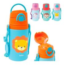 Garrafinha Infantil Alumínio Antivazamento com Canudo em Silicone 400ml Animal Fun Buba