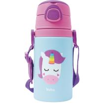 Garrafinha Infantil Buba Alumínio 400ml Canudo De Silicone Cor Rosa