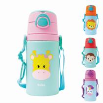 Garrafinha infantil buba alumínio 450ml com canudo silicone antivazamento parede dupla