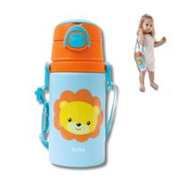 Garrafinha Infantil De Aluminio Animal Fun Leão Garrafa Inox Com Canudo Buba Para Menino Ou Menina - Buba Brinqeudos