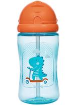 Garrafinha Infantil Dino Patinete 340ml Canudo Silicone Azul Buba