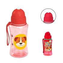 Garrafinha Infantil Squeeze Plástico 400ml Cachorro Vermelha