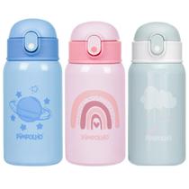 Garrafinha Infantil Térmica Divertida para Escola c/ Canudo de Silicone 400ml Pimpolho Aço Inoxidável Parede Dupla