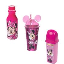 Garrafinha retro Minnie porta escova da minnie e copo 3 unid