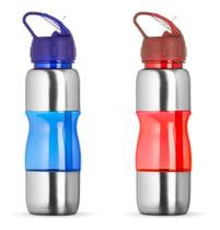 Garrafinha Squeeze 600ml Inox Plástico Bico Canudo Alça