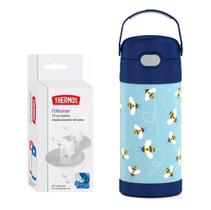 Garrafinha Térmica Funtainer 355ml Canudos Refil Thermos Abelha