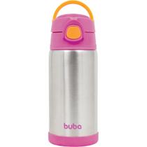 Garrafinha Térmica Parede Dupla Rosa - Canudo Silicone 400ml - BUBA