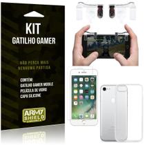 Gatilho Gamer Compatível Apple iPhone 7 Gatilho + Capa Silicone + Película Vidro - Armyshield