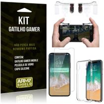 Gatilho Gamer Compatível Apple iPhone X Gatilho + Capa Silicone + Película Vidro - Armyshield