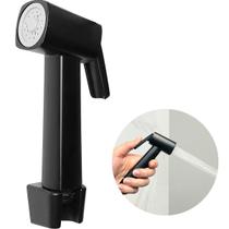 Gatilho para Ducha Higiênica Preto Fosco ABS Com Suporte Esguicho Pistola Bidê Chuveirinho Intimo Para Banheiro Suporte Água Quente Fria