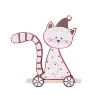 Gatinho no skate branco e vermelho em madeira m Gatinho no skate branco e vermelho em madeira m