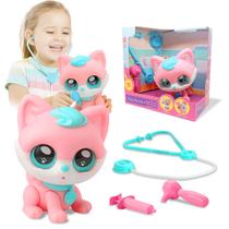 Gatinho Pet Dodói Brinquedo Veterinário com Acessórios Seringa, Estetoscópio