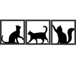 Gato 3 Quadros Pet 15Cm Cada Decoração Gatinhos Mdf 3 Gatos