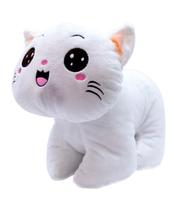 Gato Branco de Pelúcia 26cm Olhos Abertos ou Fechados, Um Encanto de Fofura