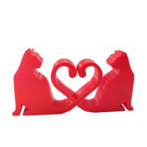 Gato Casal Coração Pet Decoração 3D Cinza Vermelho