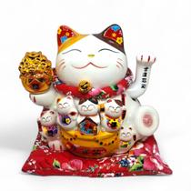 Gato da Sorte Maneki Neko de Porcelana Prosperidade 18 cm