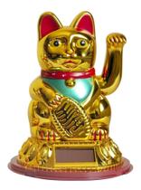 Gato Da Sorte Maneki Neko Japonês Dourado 18cm Energia Solar
