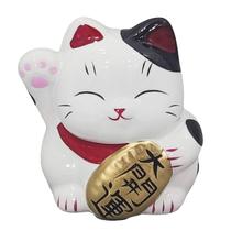 Gato da Sorte Porcelana Decorativa Maneki Neko Boa Fortuna 901