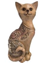 Gato Decorativo de Resina Imitação de Madeira -22cm Gato Decorativo de Resina Imitação de Madeira -22cm