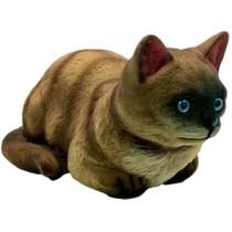 Gato Deitado De Gesso Flocado Pintura Camurça Decorativo