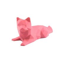 Gato Deitado Low Poly Geométrico Decoração 3D Rosa