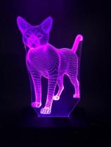 Gato, Luminaria Led 3d,Pet, Decoração, 16 Cores controle remoto - Avelar Criações