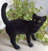 Gato Preto em gesso decorativo toque macio