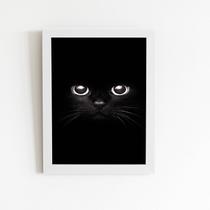 Gato Preto Minimalista Quadro Moldura Branca 60x40cm Gato Preto Minimalista Quadro Moldura Branca 60x40cm
