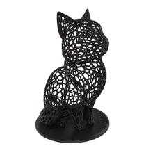 Gato Sentado 18 Cm Vazado 3D Enfeite Preto