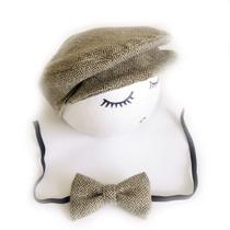 Gatsby Hat Bow Tie set Newborn Photography Props Baby Boy Beret Hat Bow Tie - Café