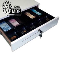 gaveta caixa com tranca e mecanismo destranca e pula em MDF branco