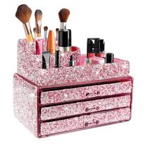 Gaveta de organizadores de maquiagem KEYPOWER Bling Diamond Pink 2 Set