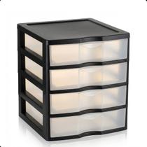 Gaveteiro 4 Gavetas Plástico Organizador Mesa Compacto Organiza Tudo Branco ou Preto