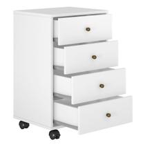 Gaveteiro Auxiliar Office Escritório Home Office 4 Gavetas Com Rodízios -Branco- EdeCasaMóveis
