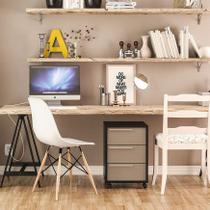 Gaveteiro Balcão Mesa de Cabeceira Maia 3 Gavetas 4 Rodízios Preto Cinza Gaveteiro Balcão Mesa de Cabeceira Maia 3 Gavetas 4 Rodízios Preto Cinza