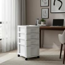 Gaveteiro Branco com 4 Gavetas 1 Grande e 3 Pequenas com Rodízios Agraplast 591 Organizador de Plástico Prático e Funcional