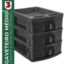 Gaveteiro c/ 3 Gavetas Organizador Cozinha Casa Moveis Escritório Manicure Modular Plástico - Usual Utilidades