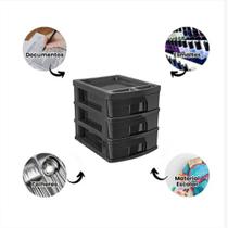 Gaveteiro Com 3 Gavetas Organizador Prático - Preto 34cm