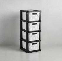 Gaveteiro com 4 Gavetas e Rodinhas Ratan Preto e Branco 1049 Gaveteiro com 4 Gavetas e Rodinhas Ratan Preto e Branco 1049