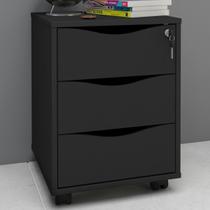 Gaveteiro com Rodízios Face 3 Gavetas Preto com Chave - Artany Gaveteiro com Rodízios Face 3 Gavetas Preto com Chave - Artany