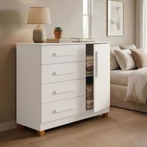 Gaveteiro Cômoda Grécia 4 Gavetas com Porta e Nichos para Organização do Dormitório Atual - Branco Gaveteiro Cômoda Grécia 4 Gavetas com Porta e Nichos para Organização do Dormitório Atual - Branco