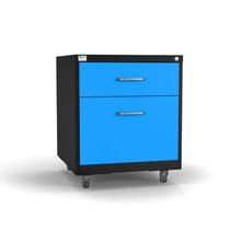 Gaveteiro de Aço 2 Gavetas com Chave e Rodízios com Trava e Gaveta p/Pasta Suspensa Azul/Cinza